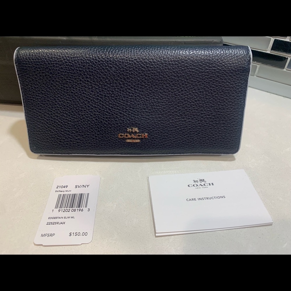 New Navy Coach Edgestain Slim Wallet
